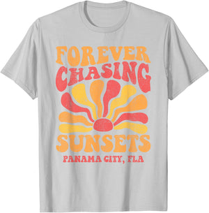 Forever Chasing Sunsets Panama City Beach Florida 70s Retro T-Shirt - T-Shirt | Ash