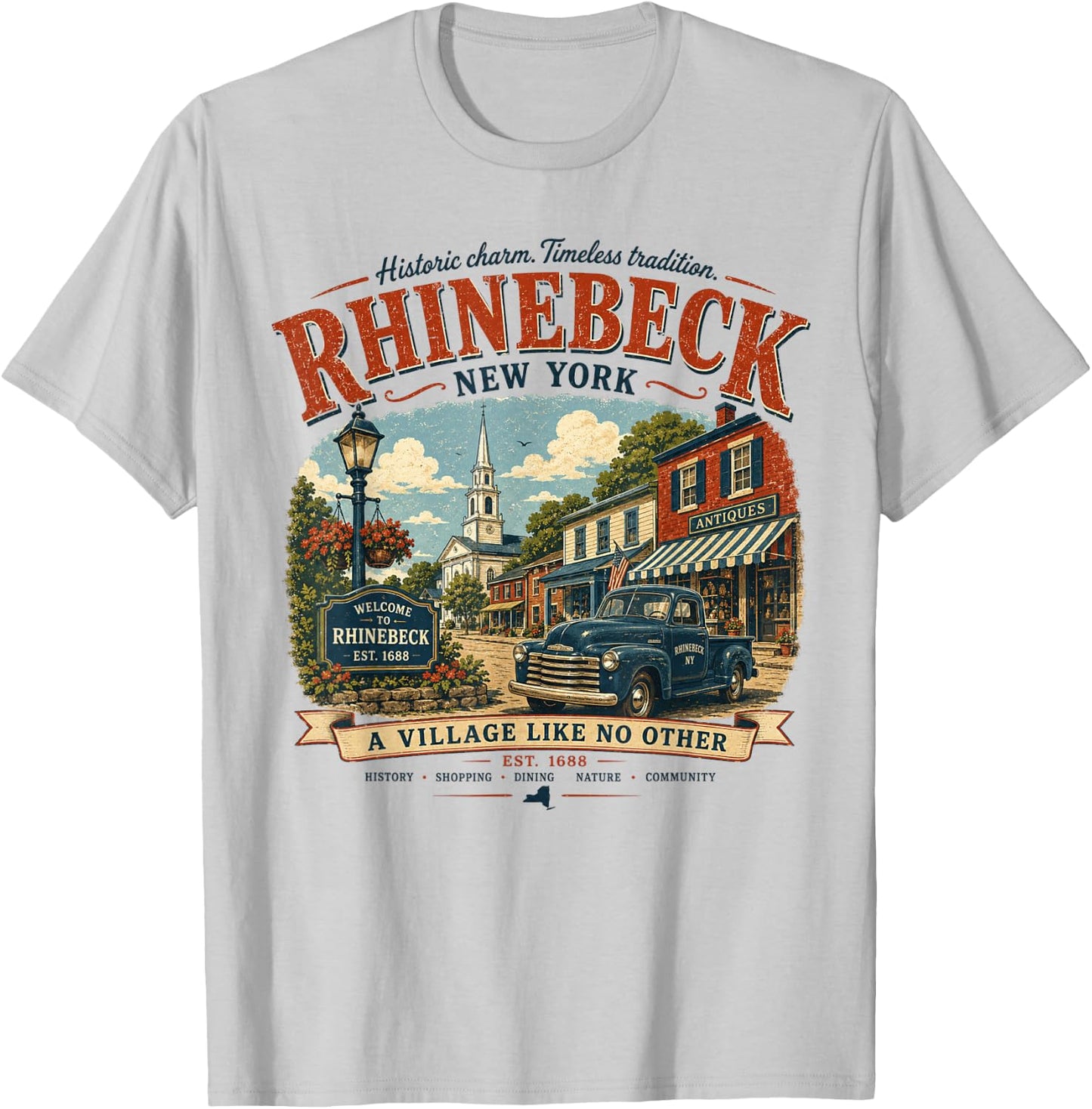 Rhinebeck New York - Vintage Historic Village Hudson Valley T-Shirt - T-Shirt | Ash