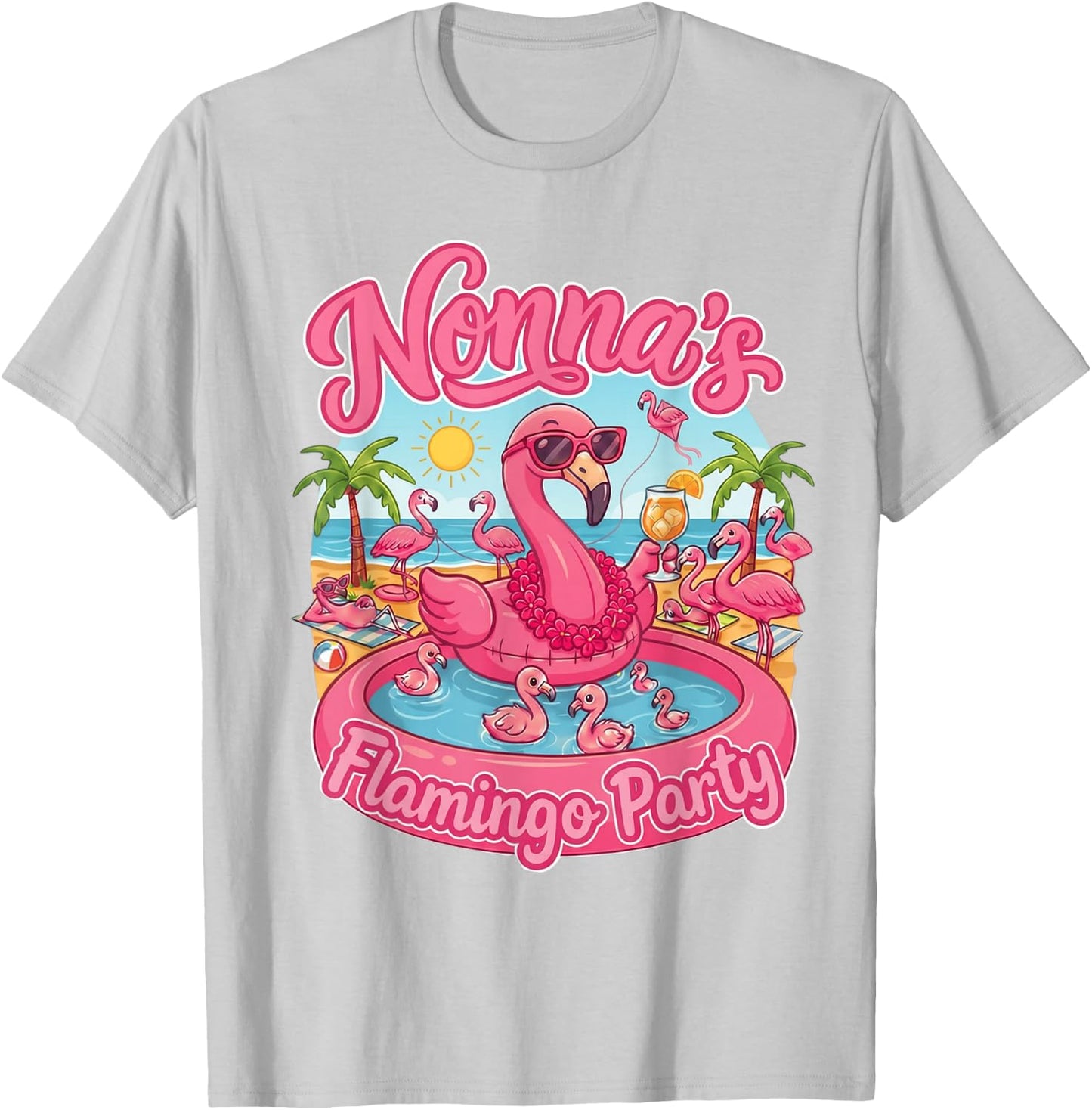 Nonna's Flamingo Party Family Reunion T-Shirt - T-Shirt | Ash