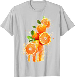 Orange Fruit Motif Colourful Illustration Orange , White T-Shirt - T-Shirt | Ash