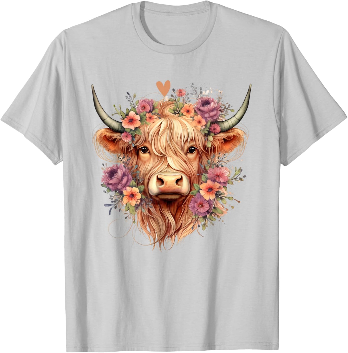 Floral Western Highland Cow Mother's Day Cow Lover Funny , White T-Shirt - T-Shirt | Ash