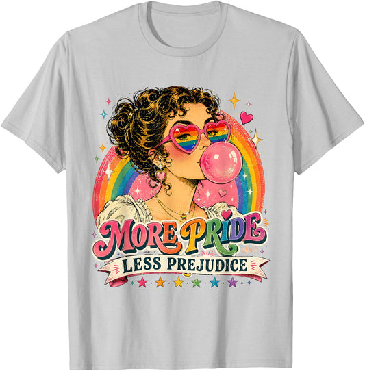 More Pride Less Prejudice LGBT Gay Lesbian Support Art T-Shirt - T-Shirt | Ash