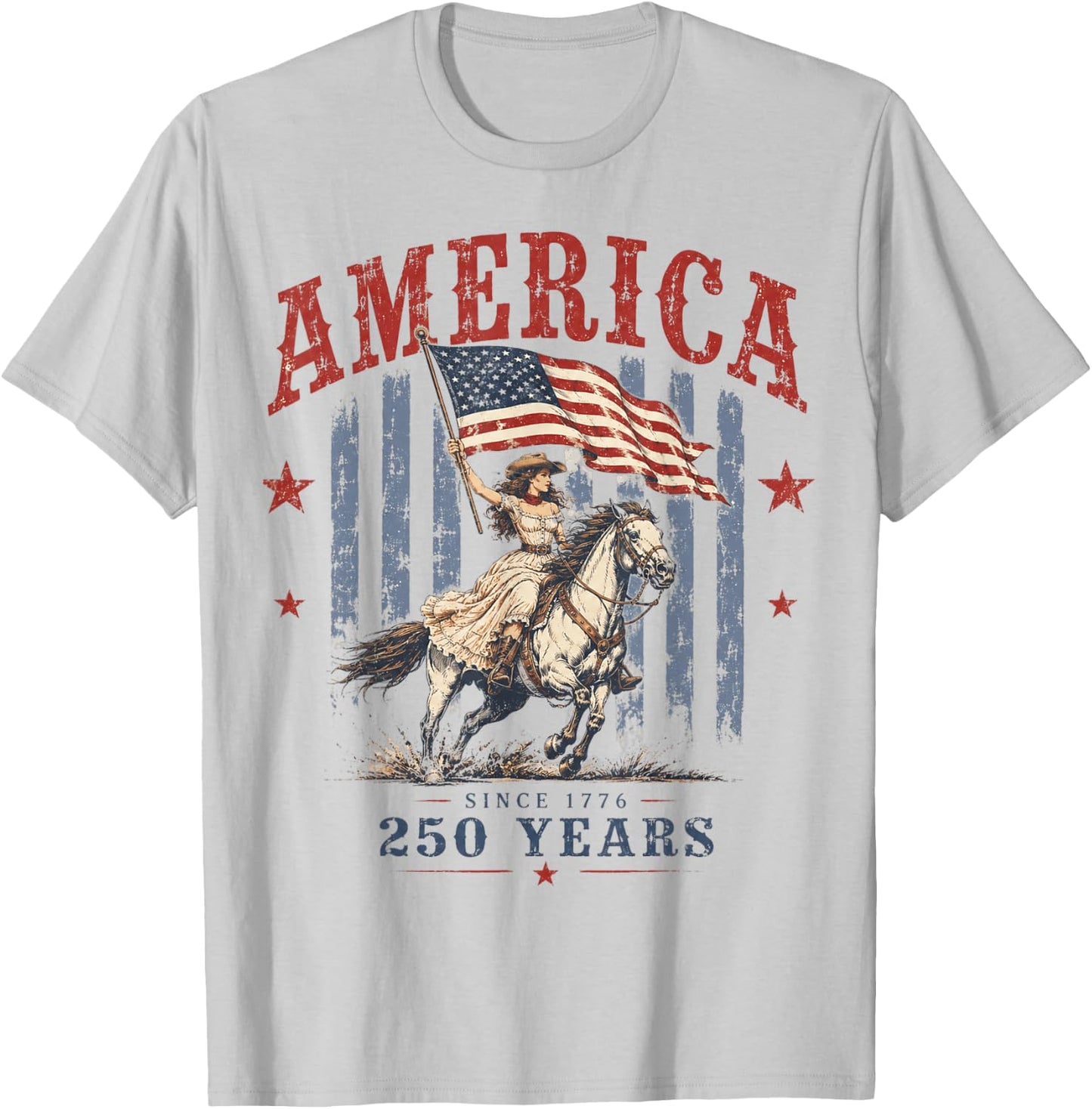 America 250 Years Patriotic Cowgirl 4th July for Girl Women T-Shirt - T-Shirt | Ash