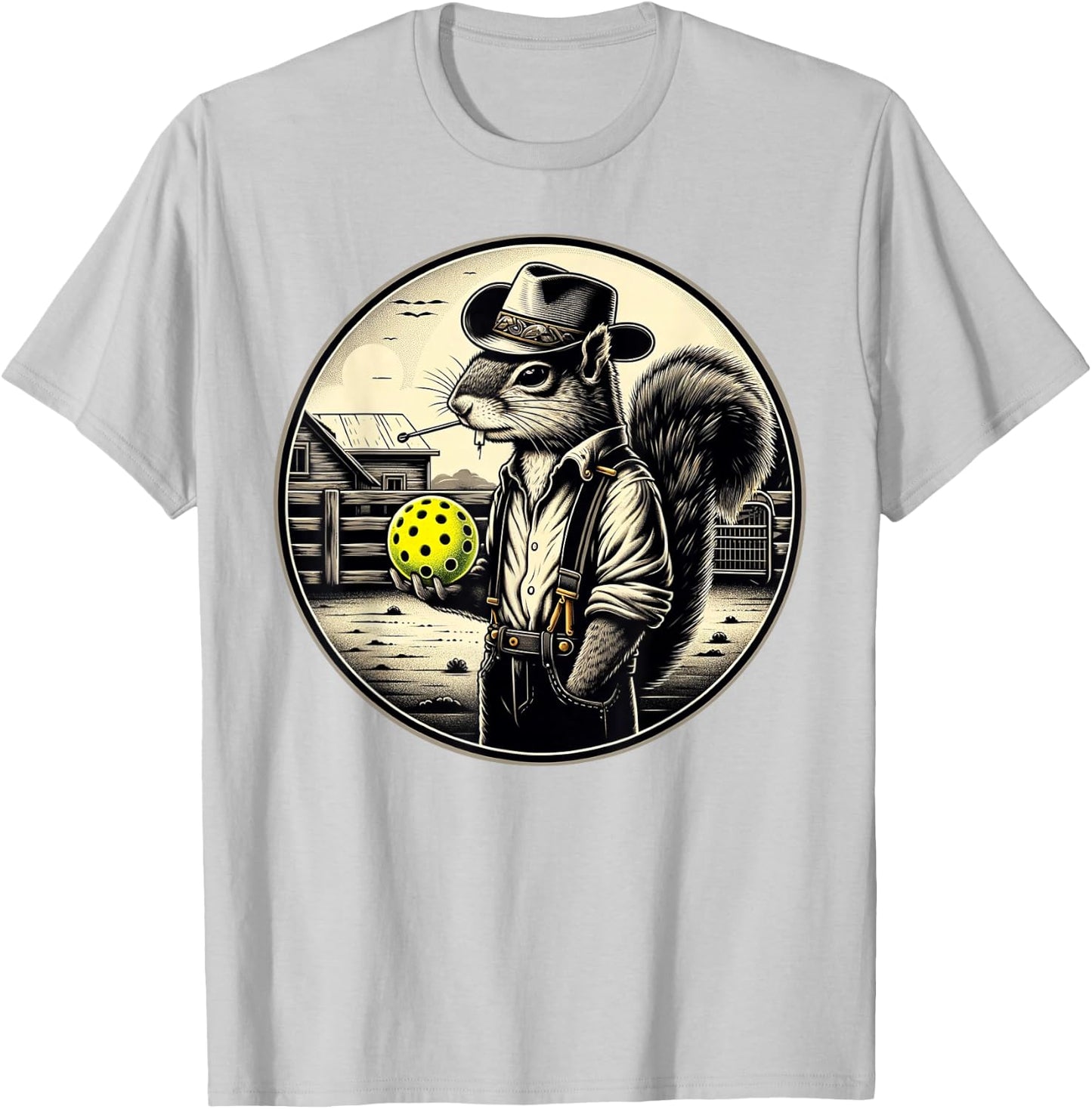 Pickleball Squirrel Country Farm Farmer T-Shirt - T-Shirt | Ash