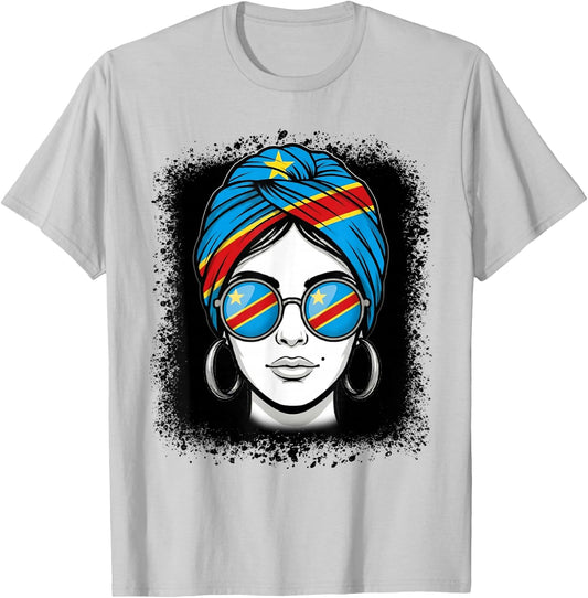 Congolese Flag Woman DRC Pride Travel Vacation T-Shirt - T-Shirt | Ash