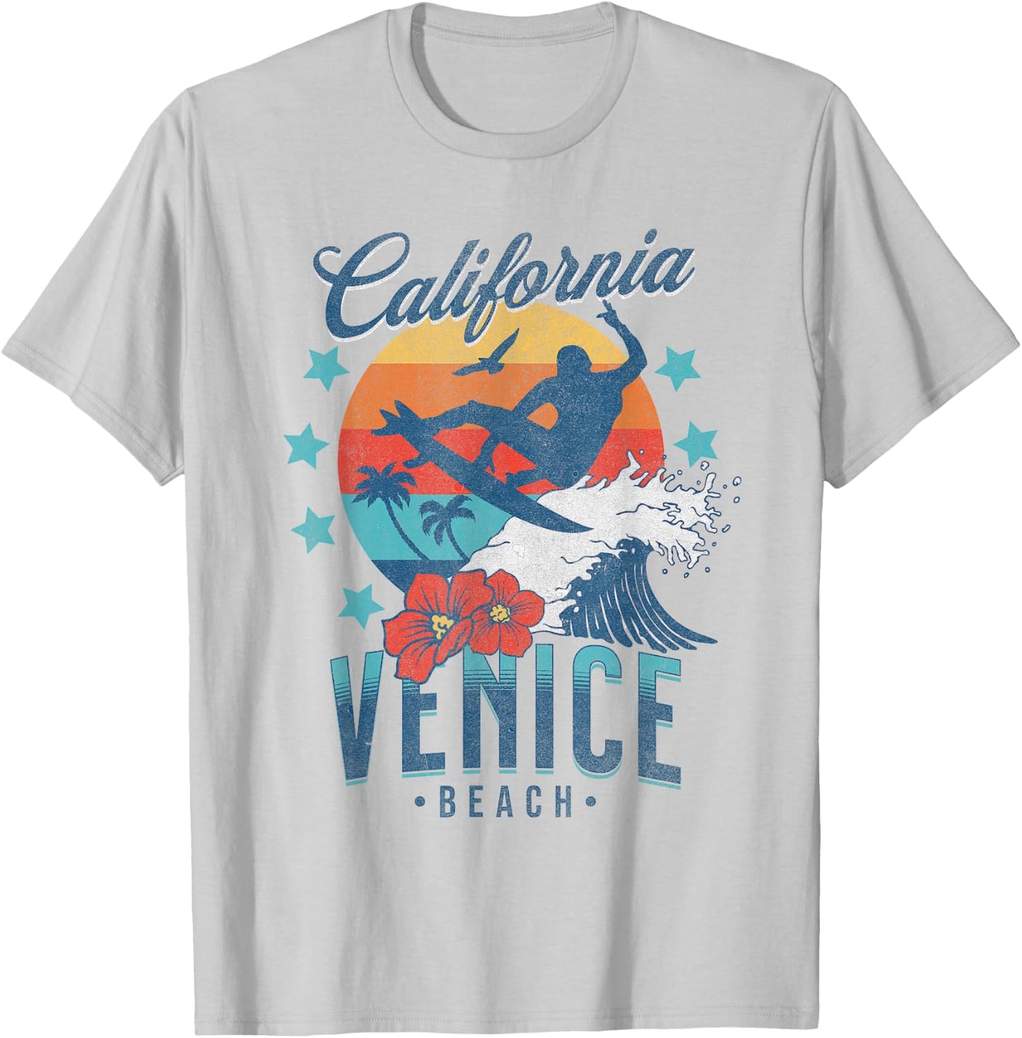 Venice Beach California Surfing Vintage Vacation Retro Surf T-Shirt - T-Shirt | Ash