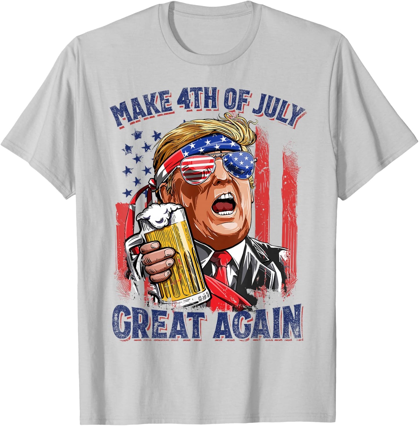 Make 4th Of July Great Again Funny Trump Men Drinking Beer T-Shirt - T-Shirt | Ash