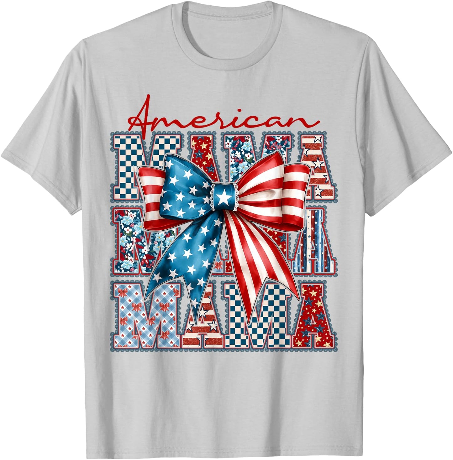 America Mama USA Flag Coquette 4th of July US America Women T-Shirt - T-Shirt | Ash