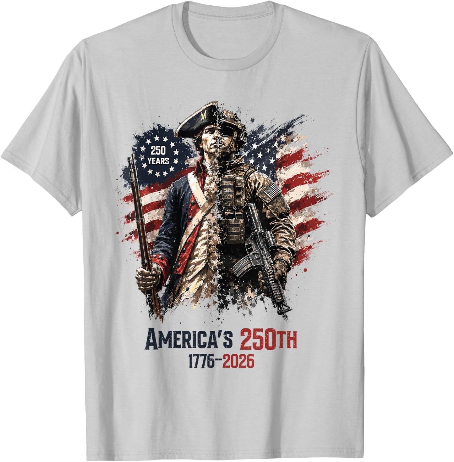 1776-2026 Patriotic Soldier American Flag 250 Years T-Shirt - T-Shirt | Ash