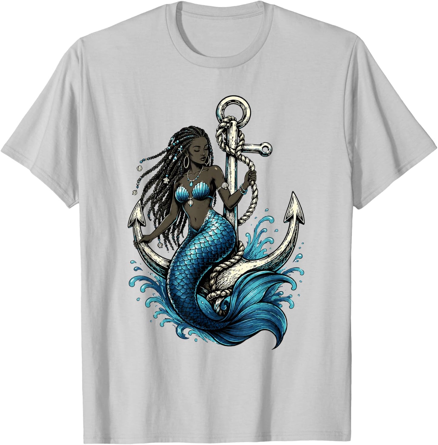 Mermaid Ocean Anchor Yemaya T-Shirt - T-Shirt | Ash