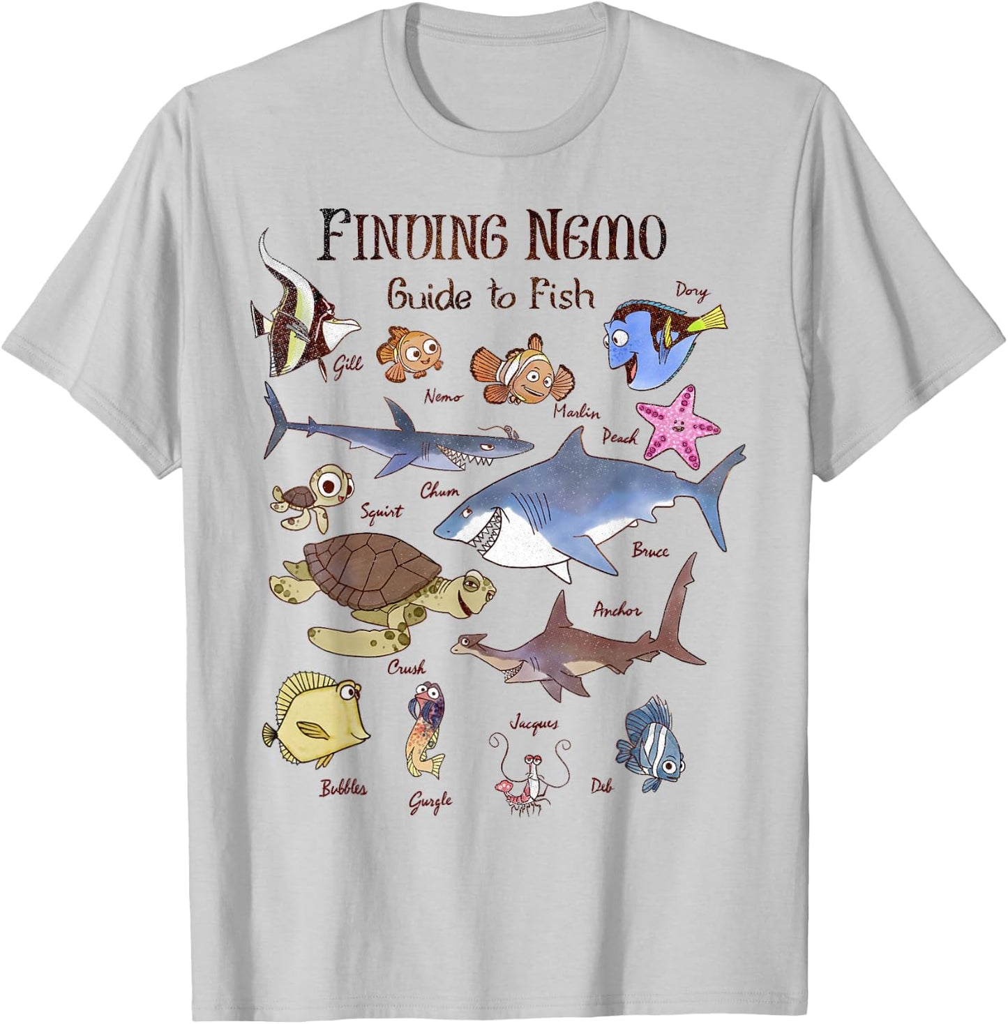 Disney Pixar Finding Nemo Guide to Fish Textbook Sketches T-Shirt - T-Shirt | Ash