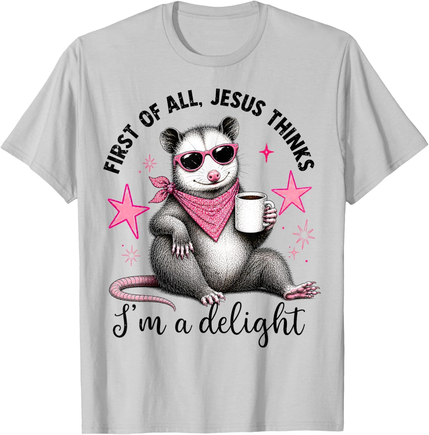 Christian Opossum First of All Jesus Thinks I'm A Delight T-Shirt - T-Shirt | Ash