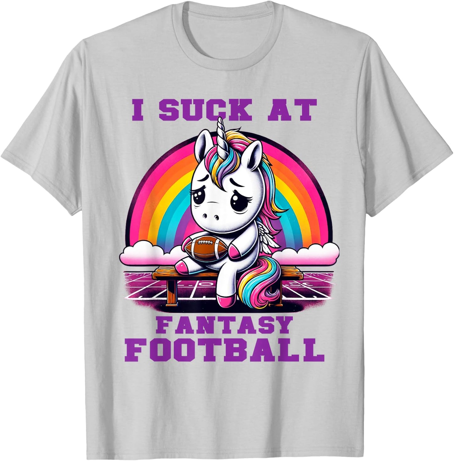 I Suck at Fantasy Football Unicorn Rainbow Loser T-Shirt - T-Shirt | Ash