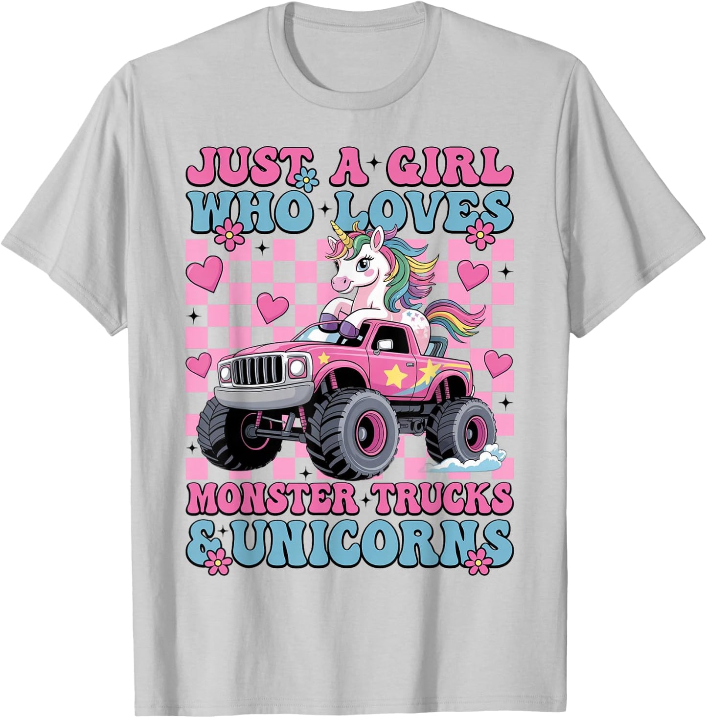 Just a Girl Who Loves Monster Trucks and Unicorns Girls T-Shirt - T-Shirt | Ash