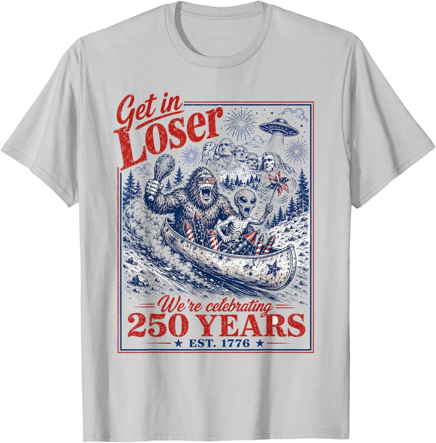250 Years 250th Anniversary USA July 4th Bigfoot Alien T-Shirt - T-Shirt | Ash