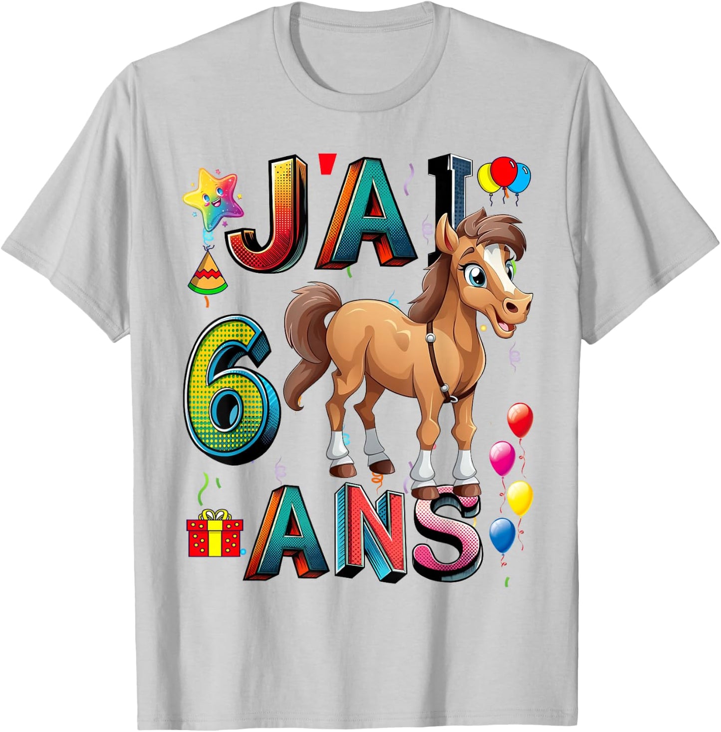 Child Horse Child 6 Years Birthday Boy Girl Horse T-Shirt - T-Shirt | Ash