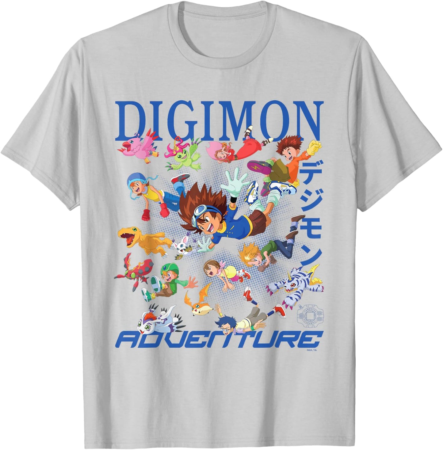 Digimon Flying Character Collage with Logo Digital Monsters T-Shirt - T-Shirt | Ash