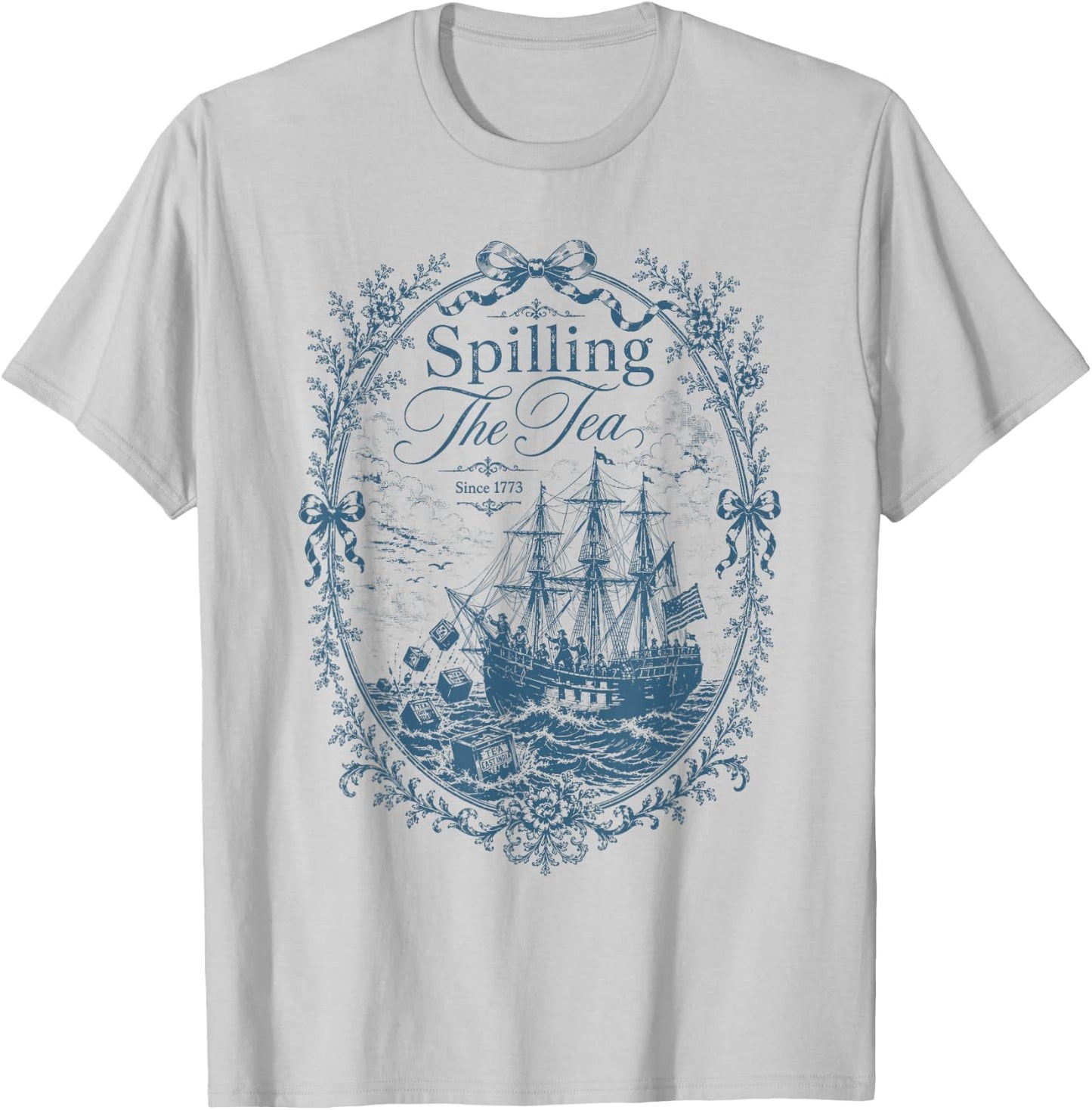 Blue Toile Spilling The Tea Since 1773 Party History T-Shirt - T-Shirt | Ash