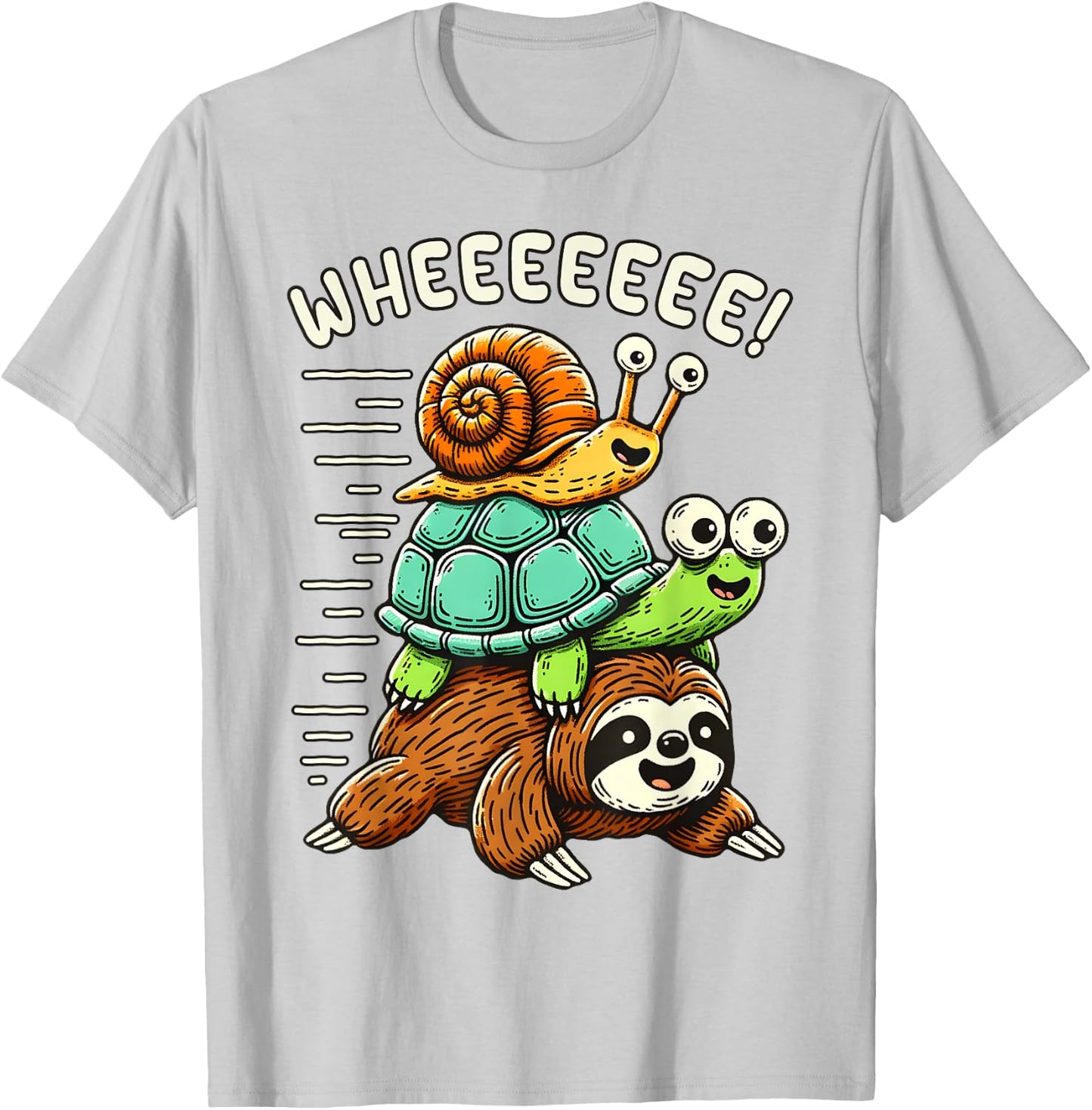 Sloth Turtle Snail Funny Running Riding Cute Animal Lover T-Shirt - T-Shirt | Ash
