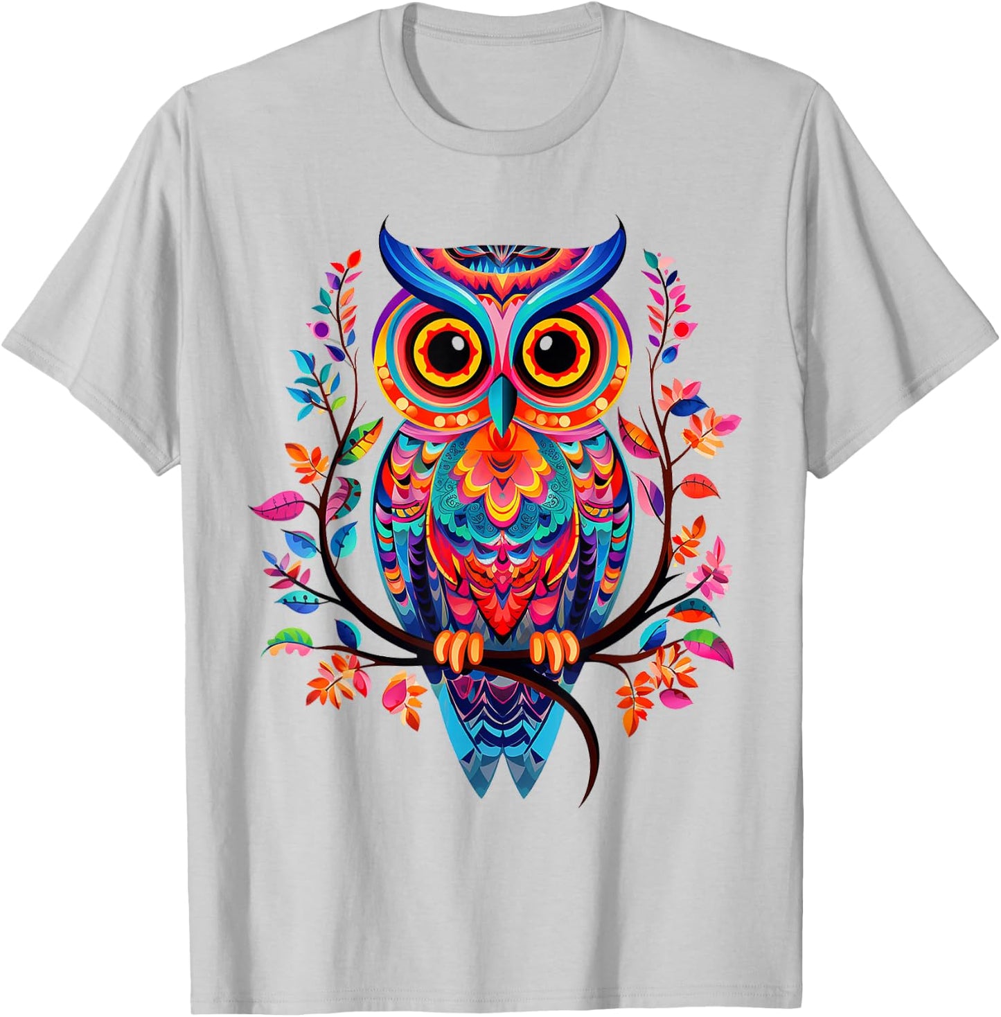 Owl Animal Nature Pattern Colorful Illustration Abstract Owl , white, S T-Shirt - T-Shirt | Ash