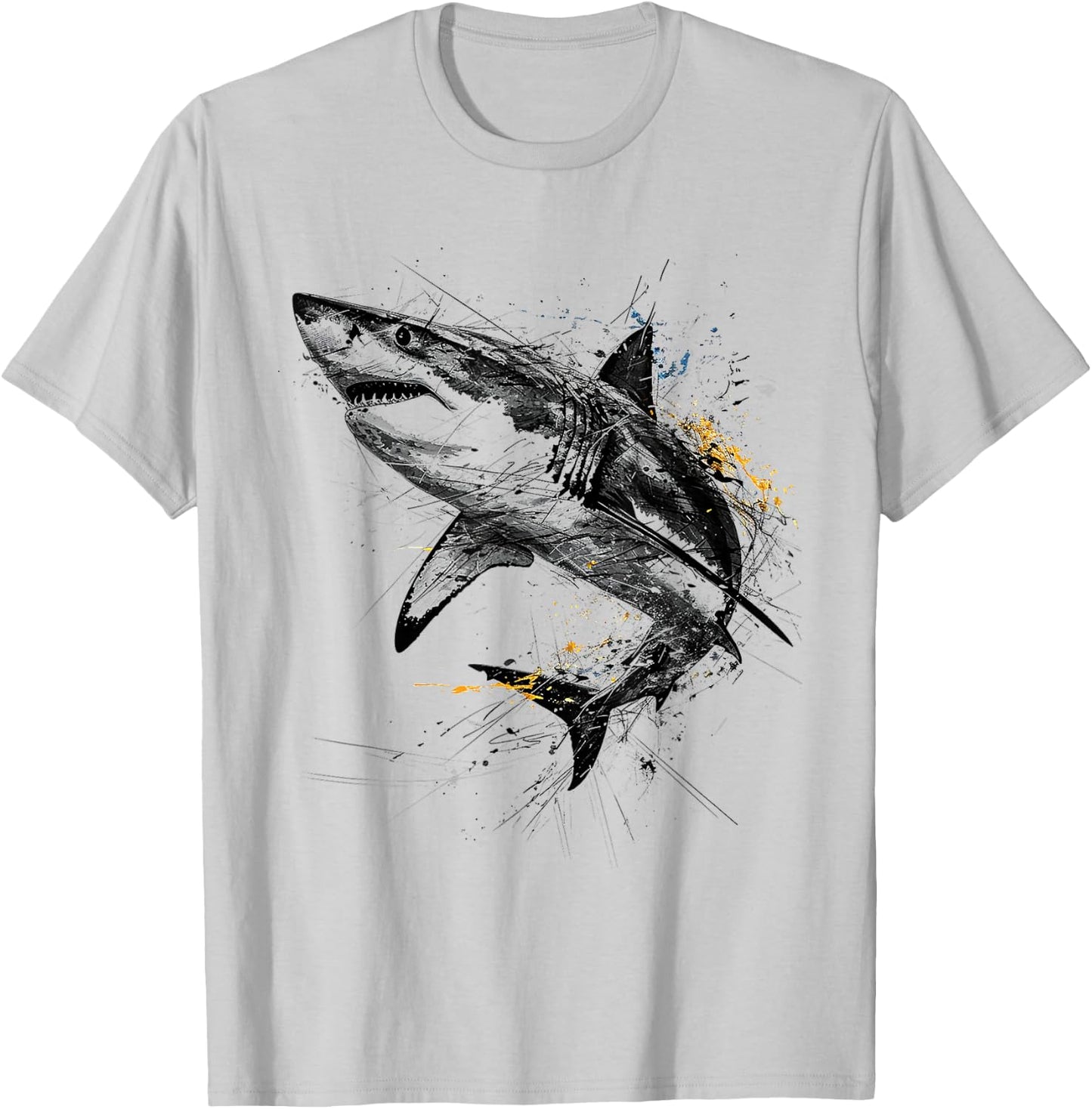 Shark Print Animal Graphic Abstract Drawing Shark , white, S T-Shirt - T-Shirt | Ash