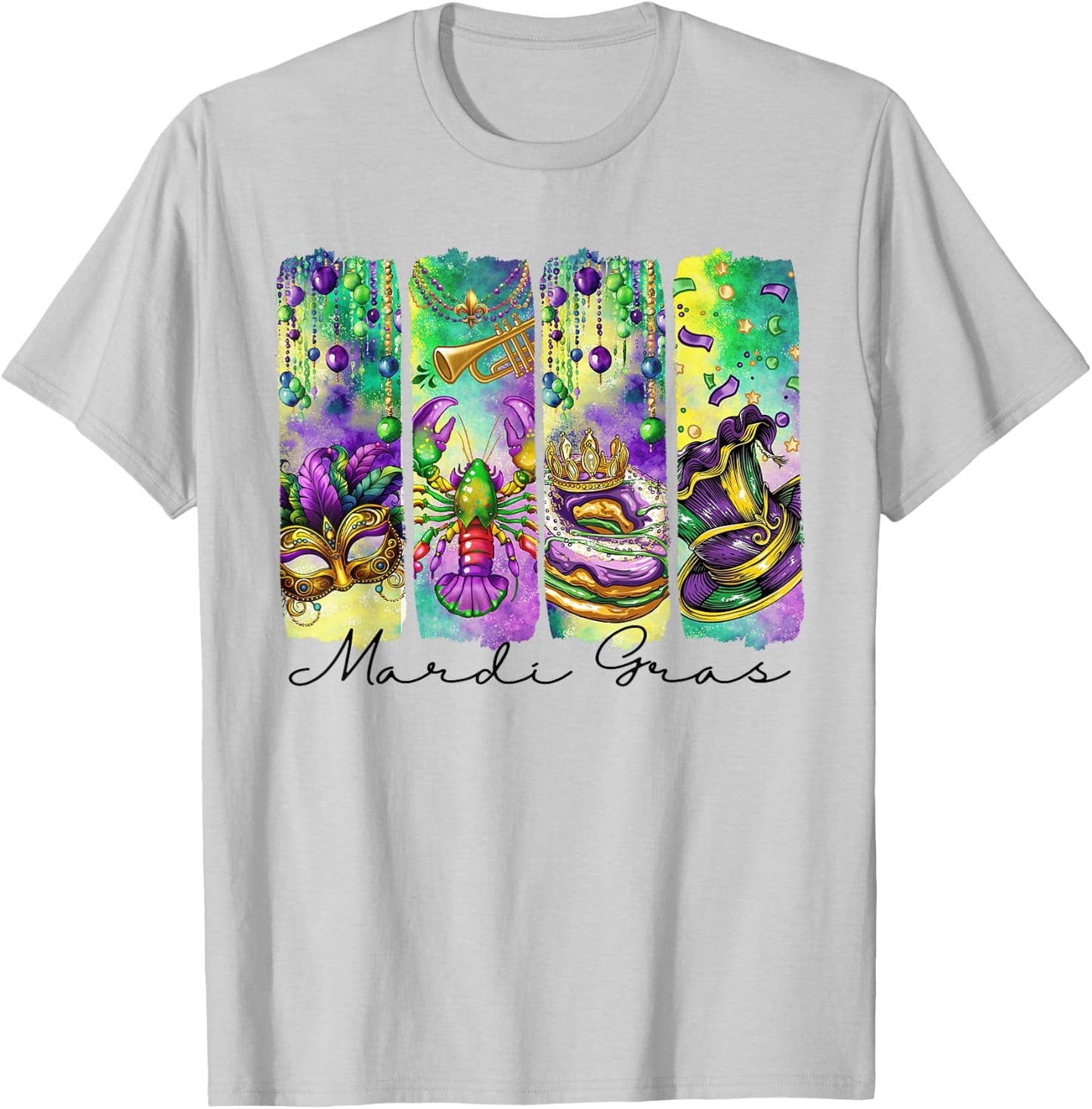 Mardi Gras Fleur De Lis Mask King Cake Crawfish Louisiana T-Shirt - T-Shirt | Ash