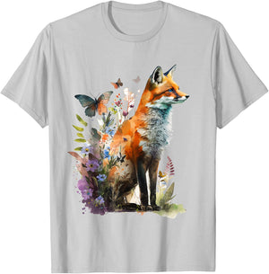 Fox Animal Lovers Forest Art Animal Fox , White T-Shirt - T-Shirt | Ash