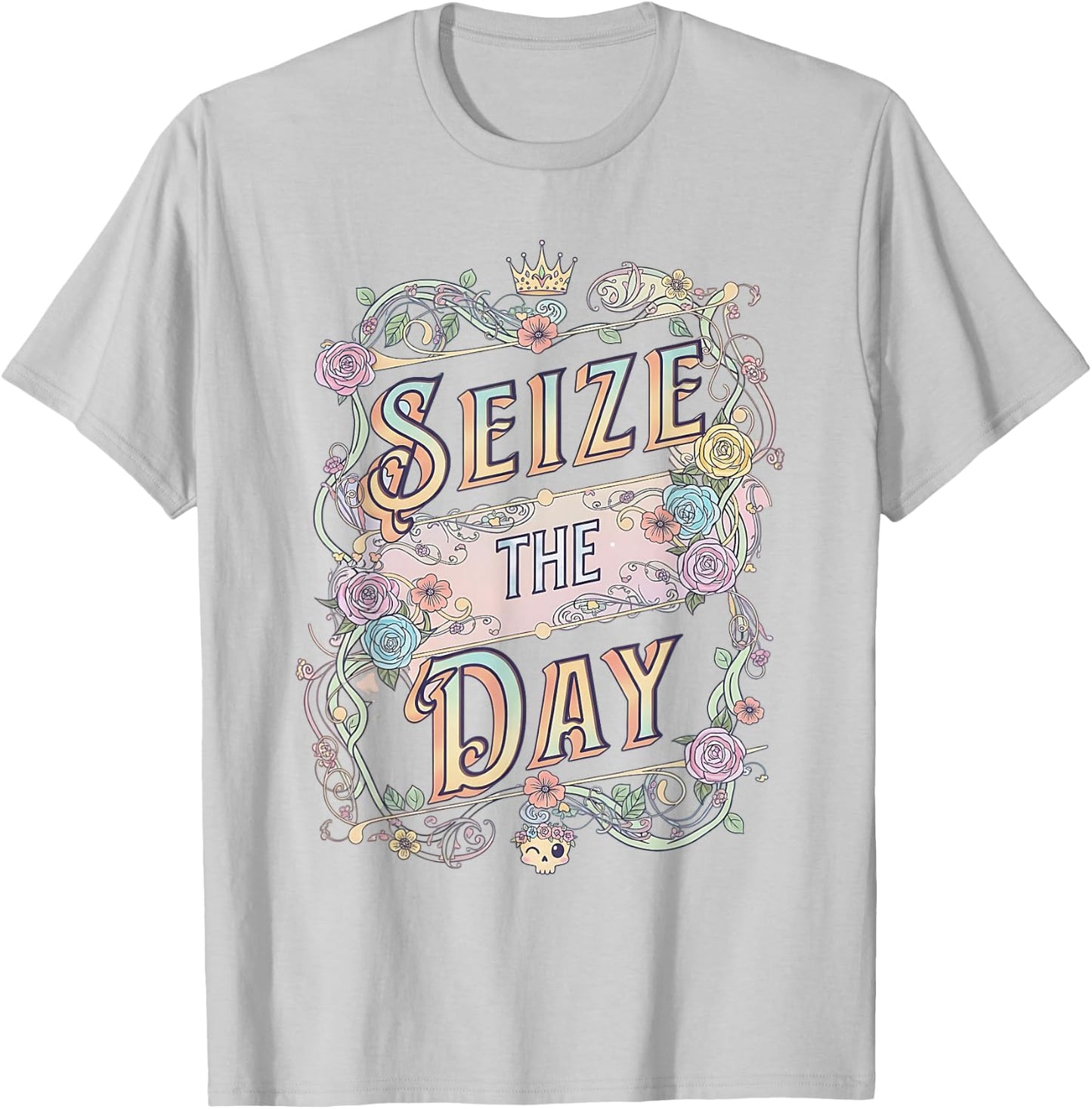 Seize the Day Motivational Quote Vintage Typography Design T-Shirt - T-Shirt | Ash