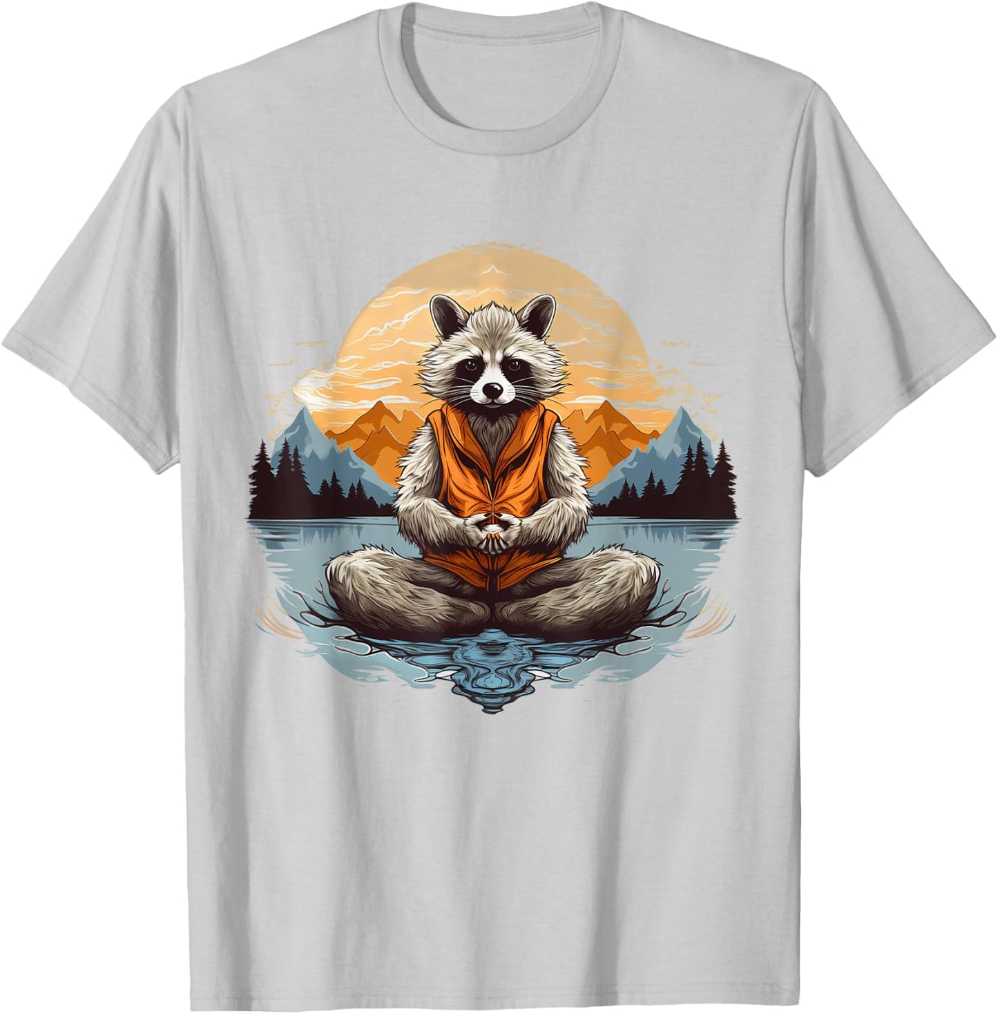 Racoon Meditation Yoga T-Shirt - T-Shirt | Ash