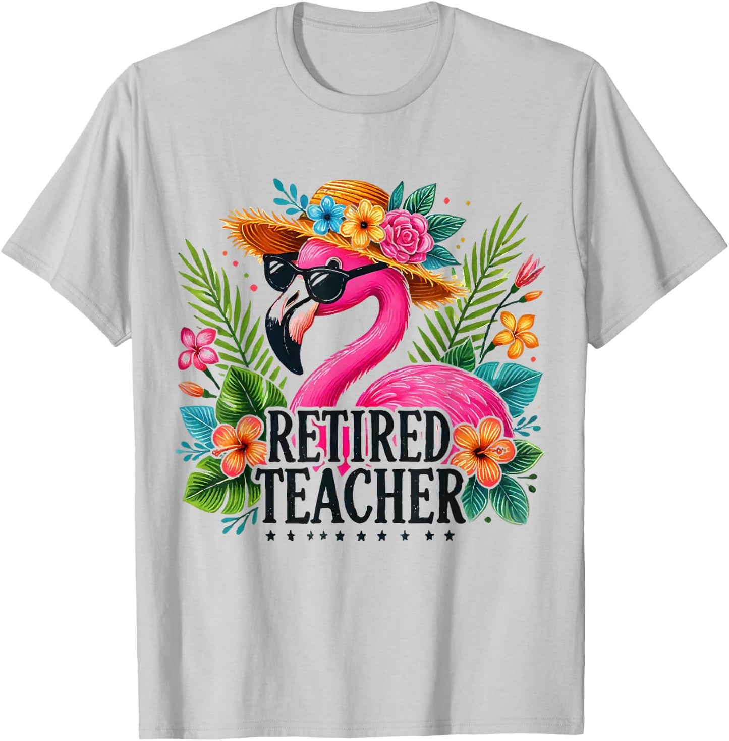 Pink Flamingo Bird Lover Retired Teacher Retirement Gift T-Shirt - T-Shirt | Ash