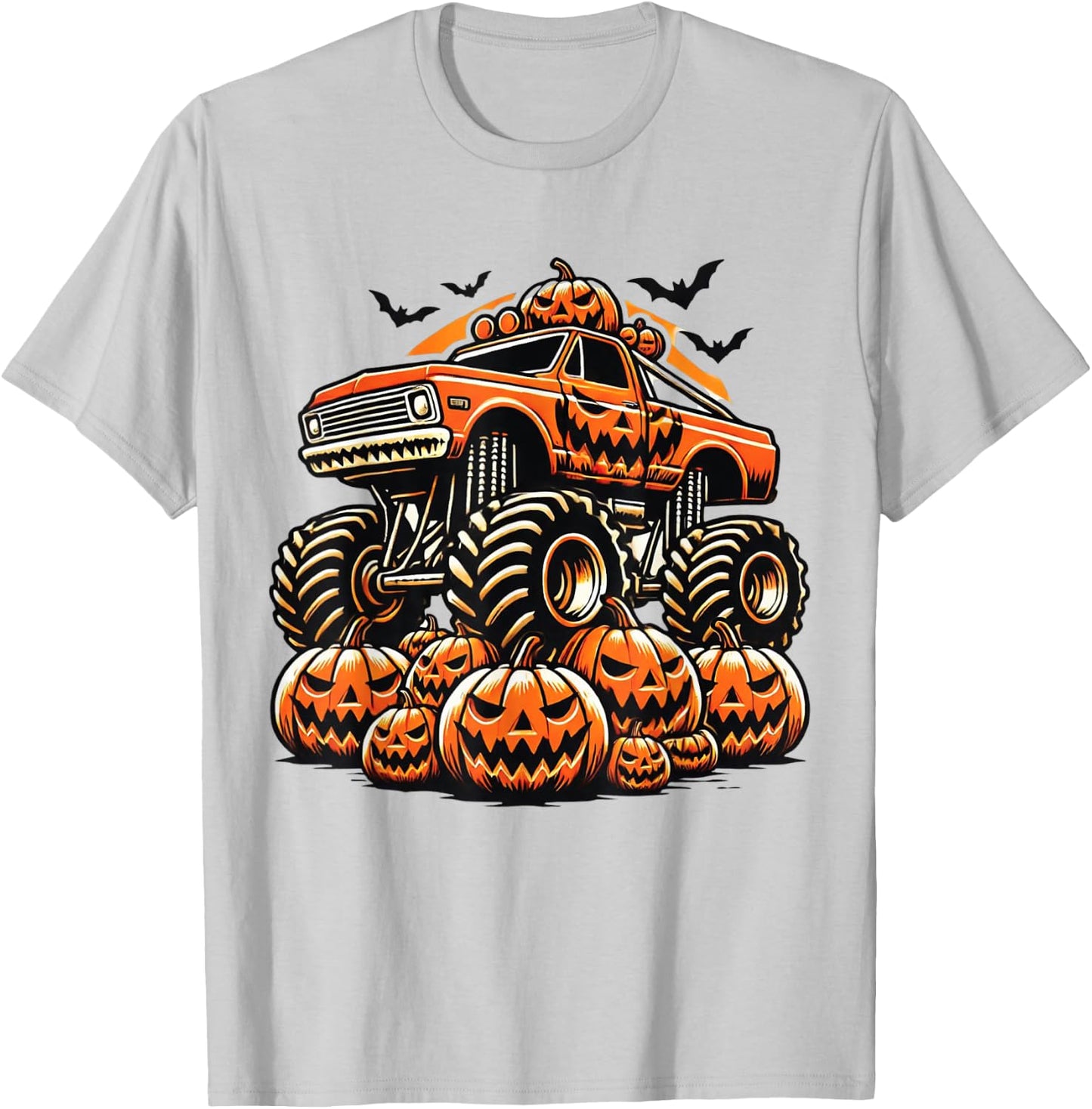 Kids Monster Truck Pumpkin Jack O Lantern Halloween Costume T-Shirt - T-Shirt | Ash