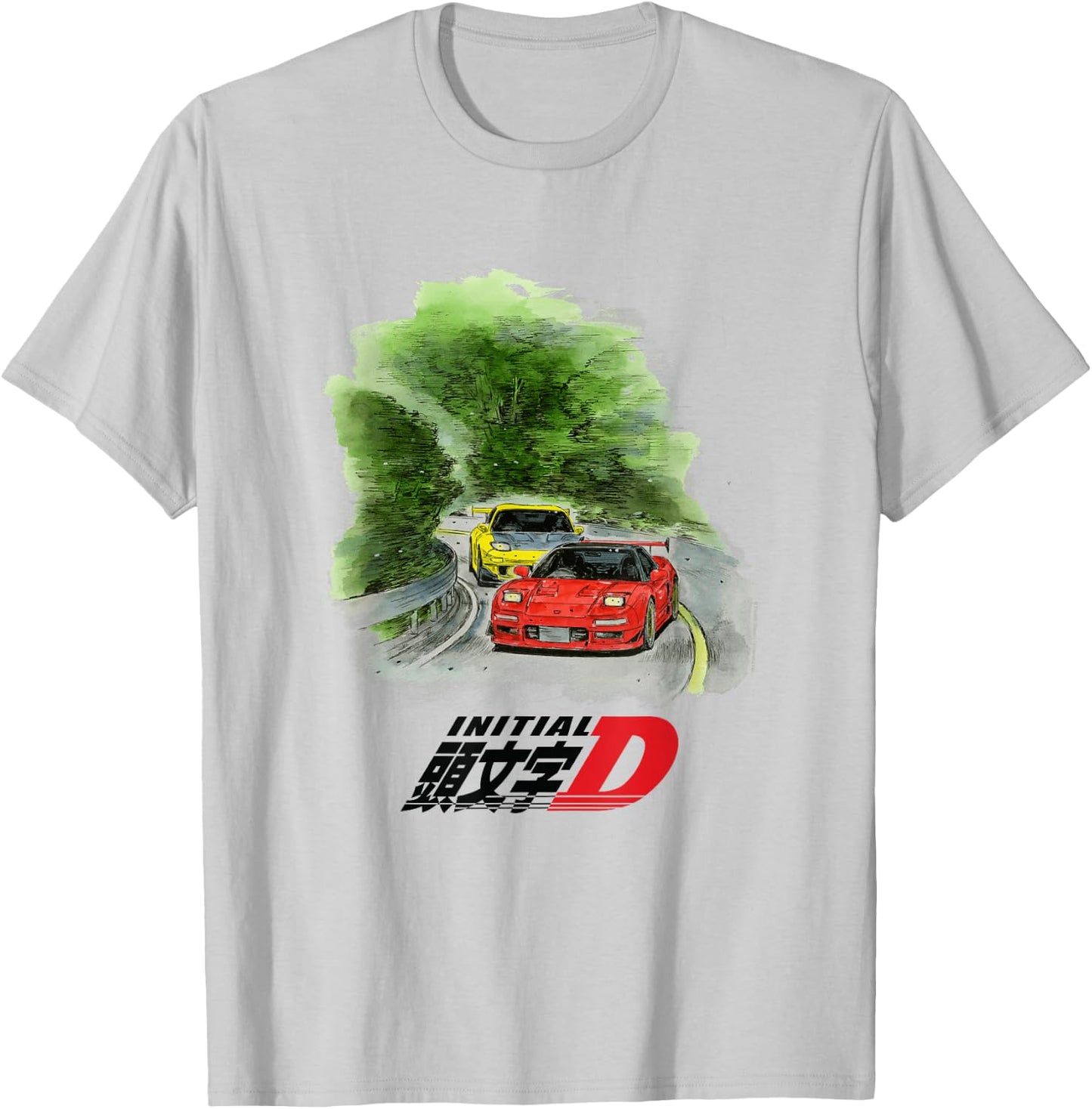 Initial D Manga Watercolor Cars Racing T-Shirt - T-Shirt | Ash
