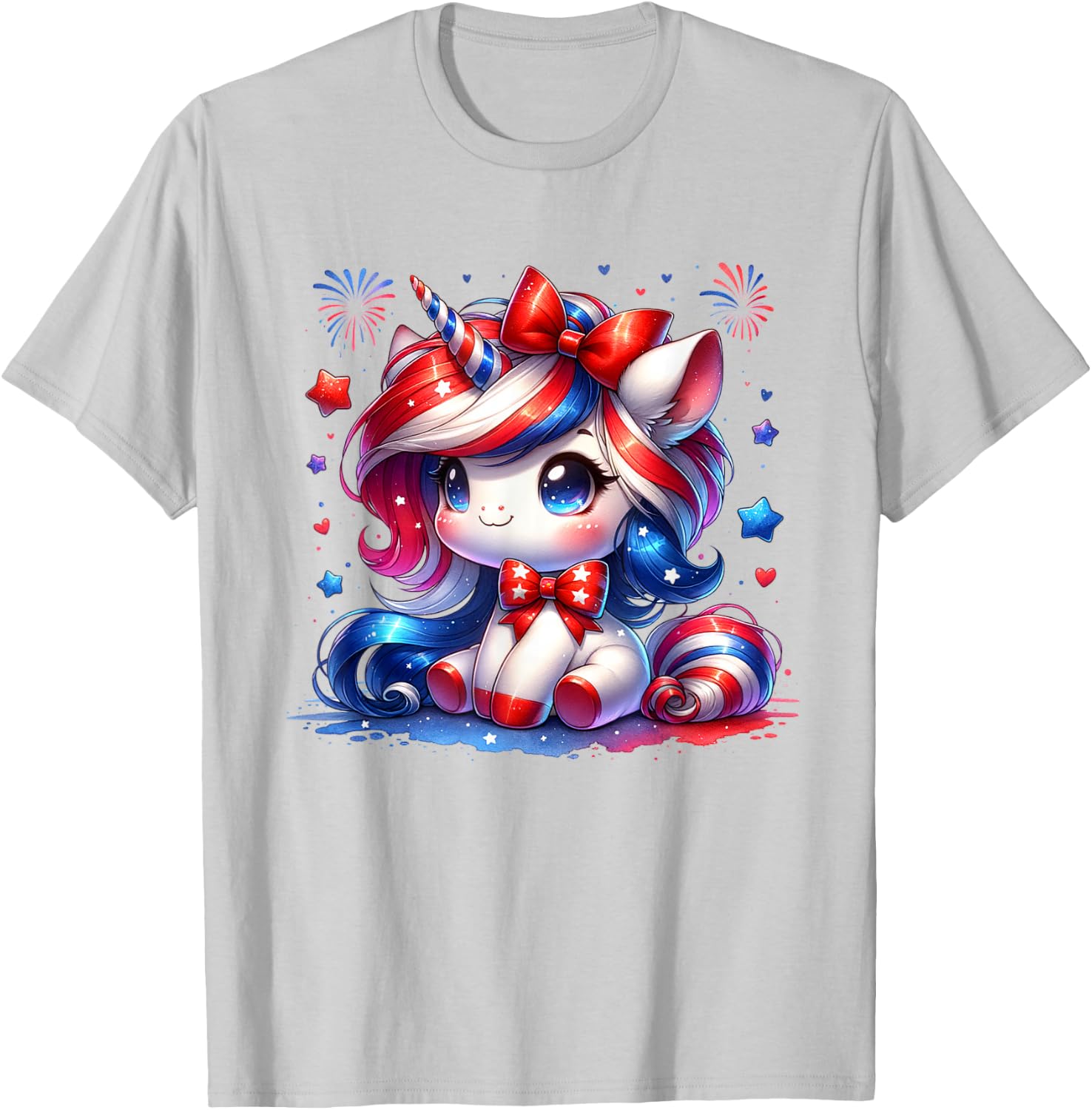 Cute Unicorn 4th Of July Girls Kids American Flag USA Girls T-Shirt - T-Shirt | Ash
