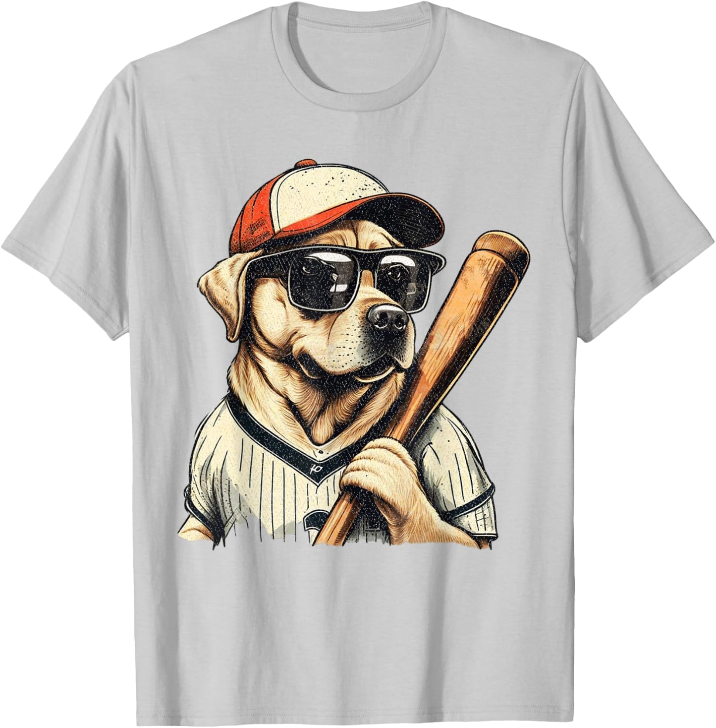 Vintage Retro Dog Playing Baseball, Puppy Pet Lover Women Girls Kids T-Shirt - T-Shirt | Ash