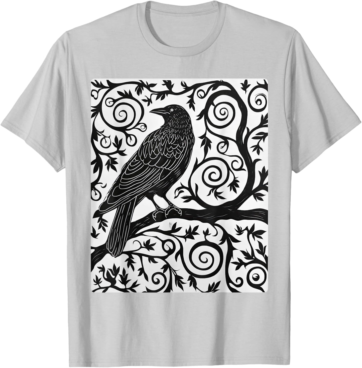 Crow in Linocut Raven Viking Crows Norse Mythology T-Shirt - T-Shirt | Ash