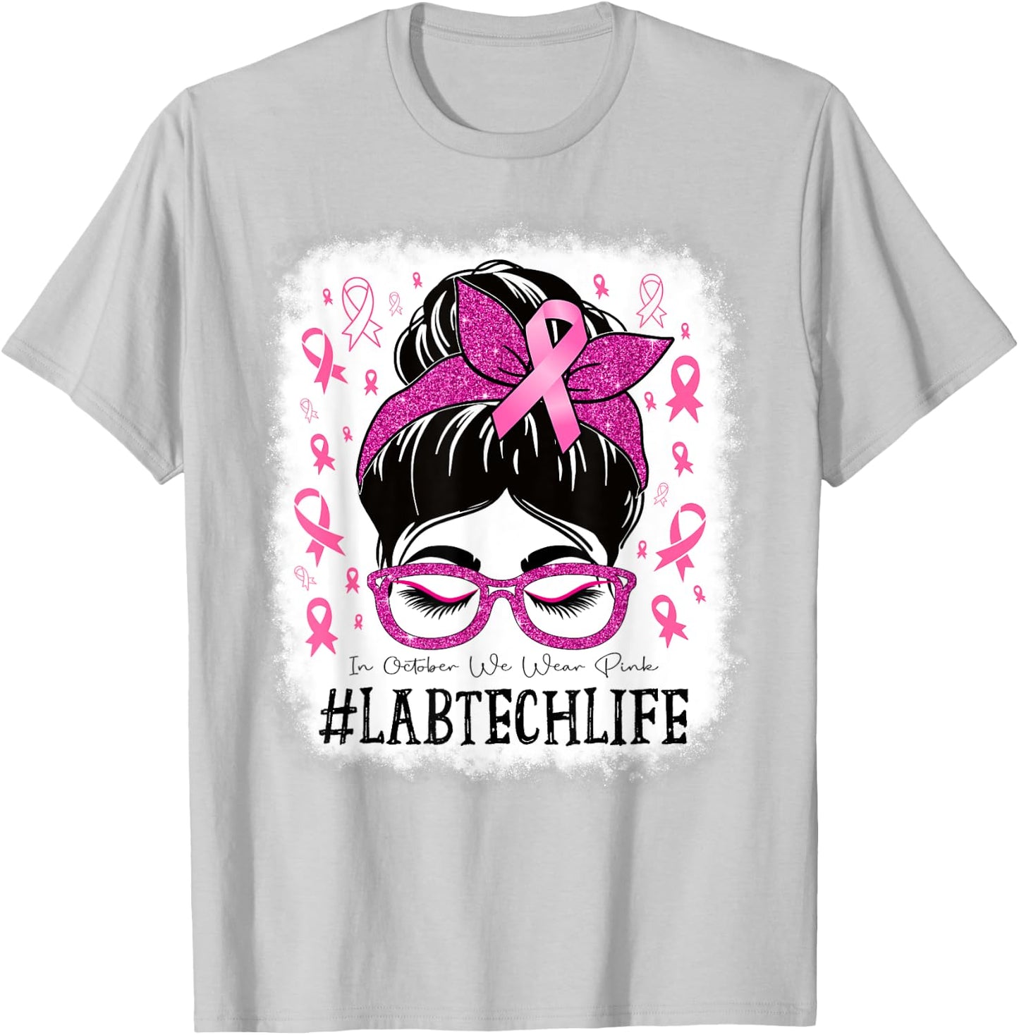 Lab Tech In October We Wear Pink Breast Cancer Awareness T-Shirt - T-Shirt | Ash