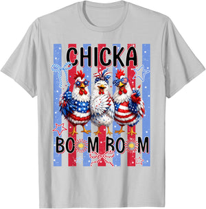 Chicka Boom Boom 4th of July Chicken Patriotic America Party T-Shirt - T-Shirt | Ash