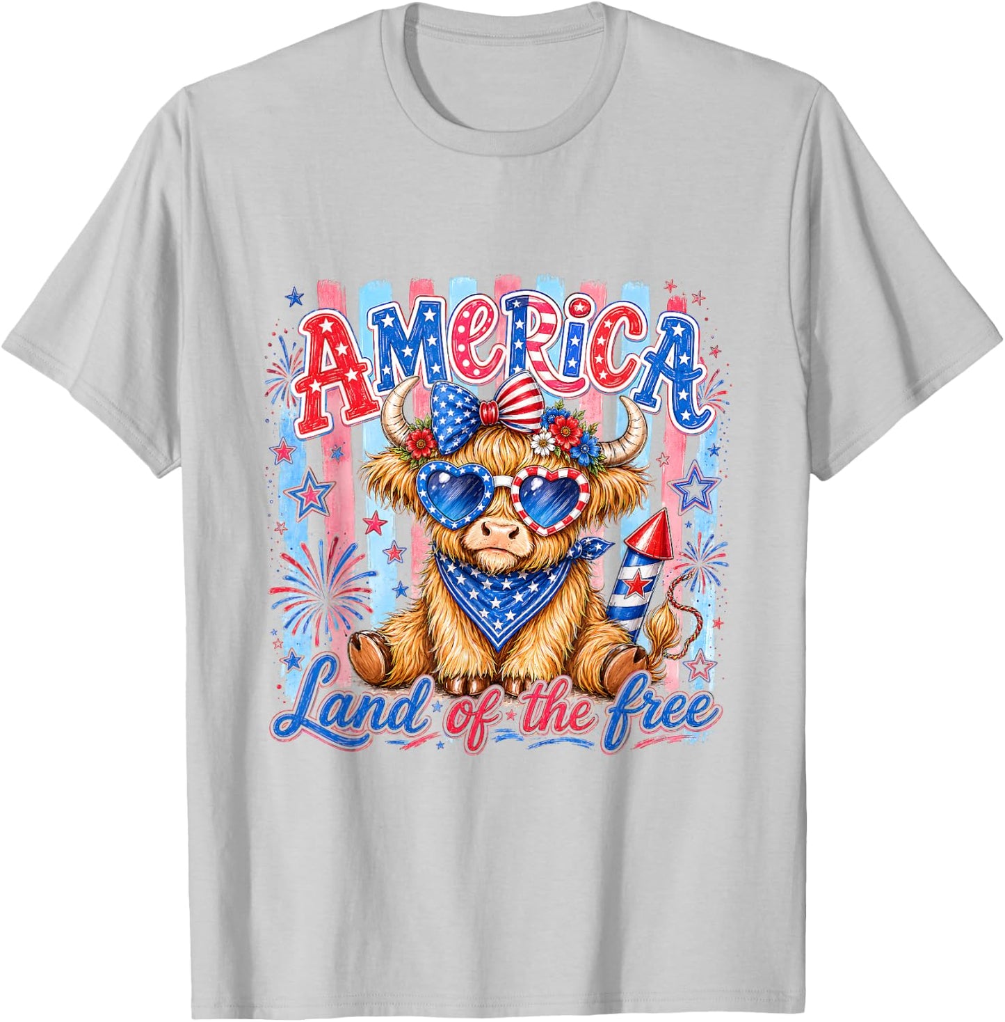 America Land of The Free Cute Cow Sunglasses Holiday Present T-Shirt - T-Shirt | Ash