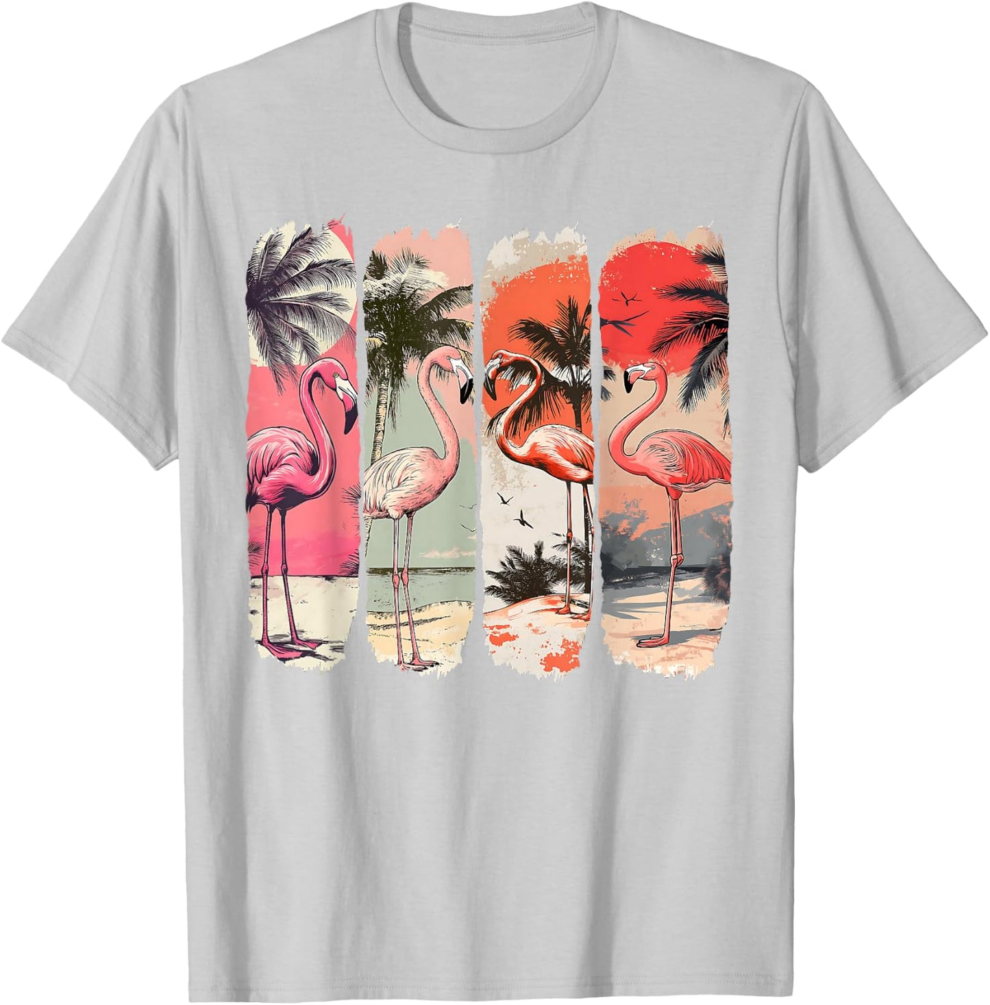 Vintage Pink Flamingo Beach Summer Palm Tree Tropical Summer T-Shirt - T-Shirt | Ash