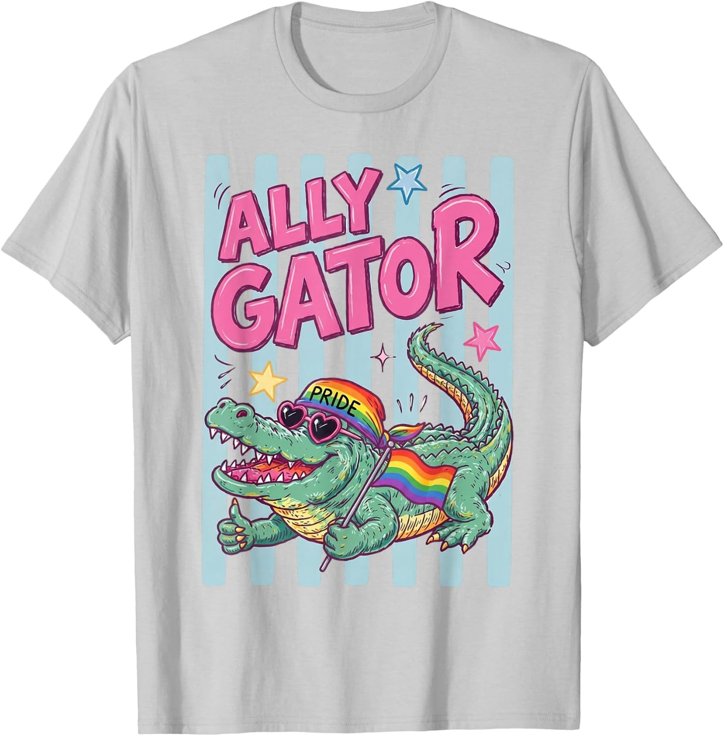 Ally Gator Pride LGBT Rainbow Flag Funny Alligator Men Women T-Shirt - T-Shirt | Ash