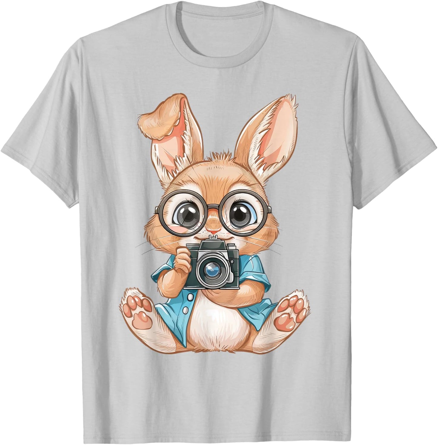 Rabbit Holding Camera Photographer Easter Bunny Cameraman T-Shirt - T-Shirt | Ash