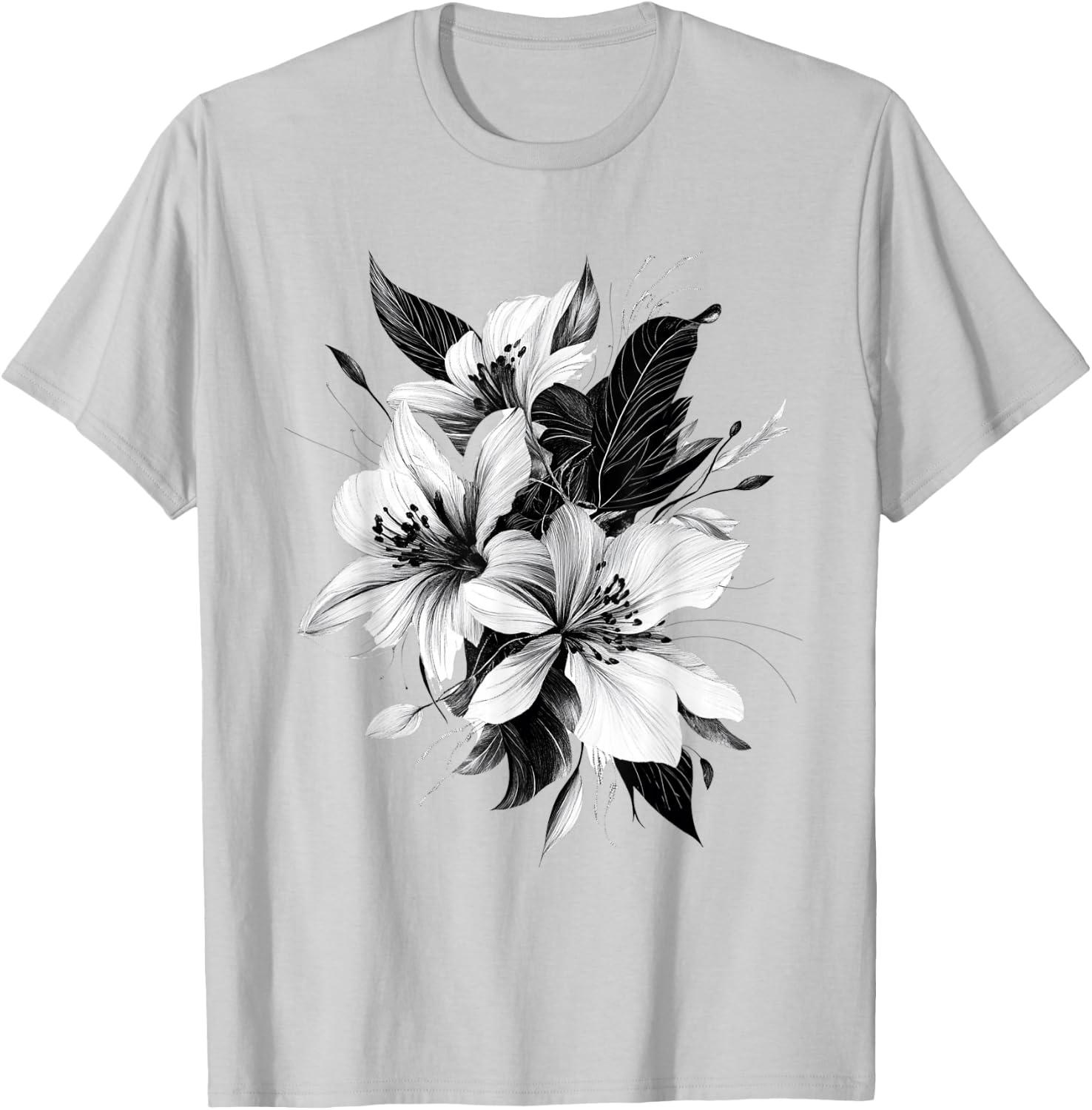 Botanical Art Flower Detailed , white, S T-Shirt - T-Shirt | Ash
