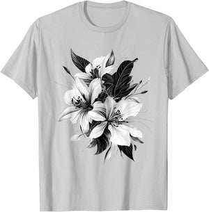 Botanical Art Flower Detailed , white, S T-Shirt - T-Shirt | Ash