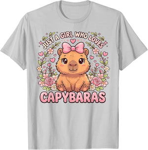 Just a Girl Who Loves Capybaras Graphic Kids Girl T-Shirt - T-Shirt | Ash