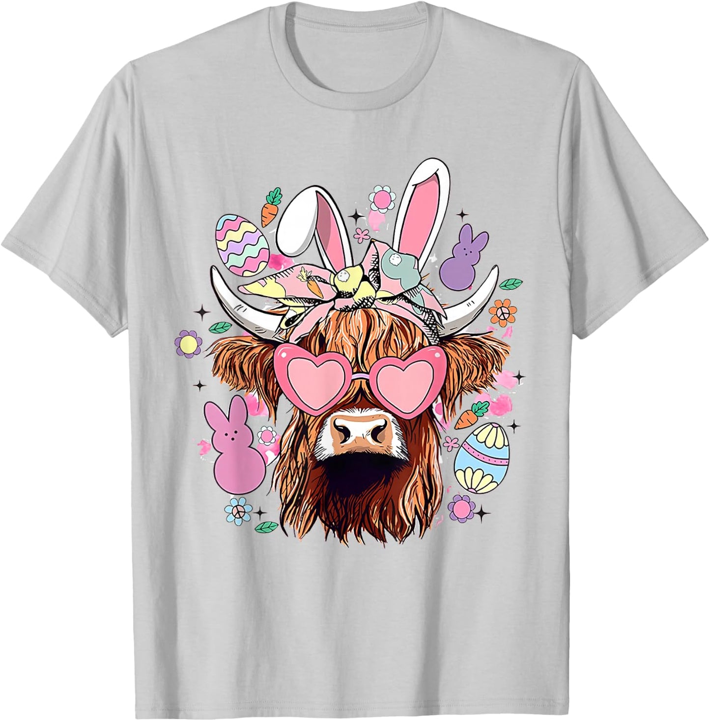 Happy Easter Highland Cow Heifer Easter Day Farmer Cowgirl T-Shirt - T-Shirt | Ash