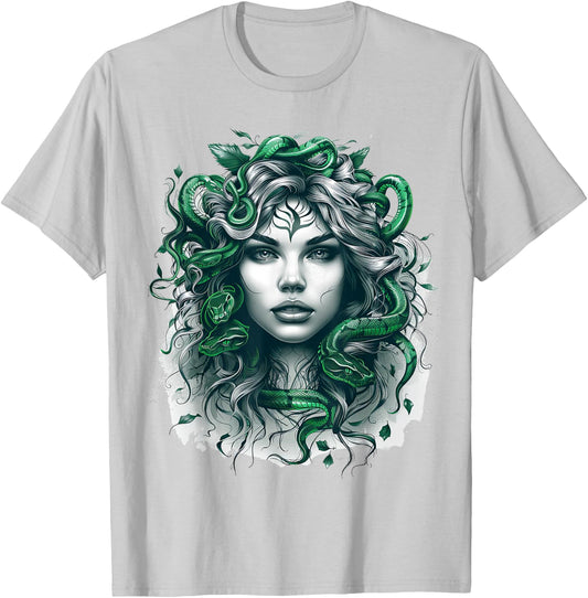 Ancient Greek Mythology Medusahead with Snake Hair Green T-Shirt - T-Shirt | Ash