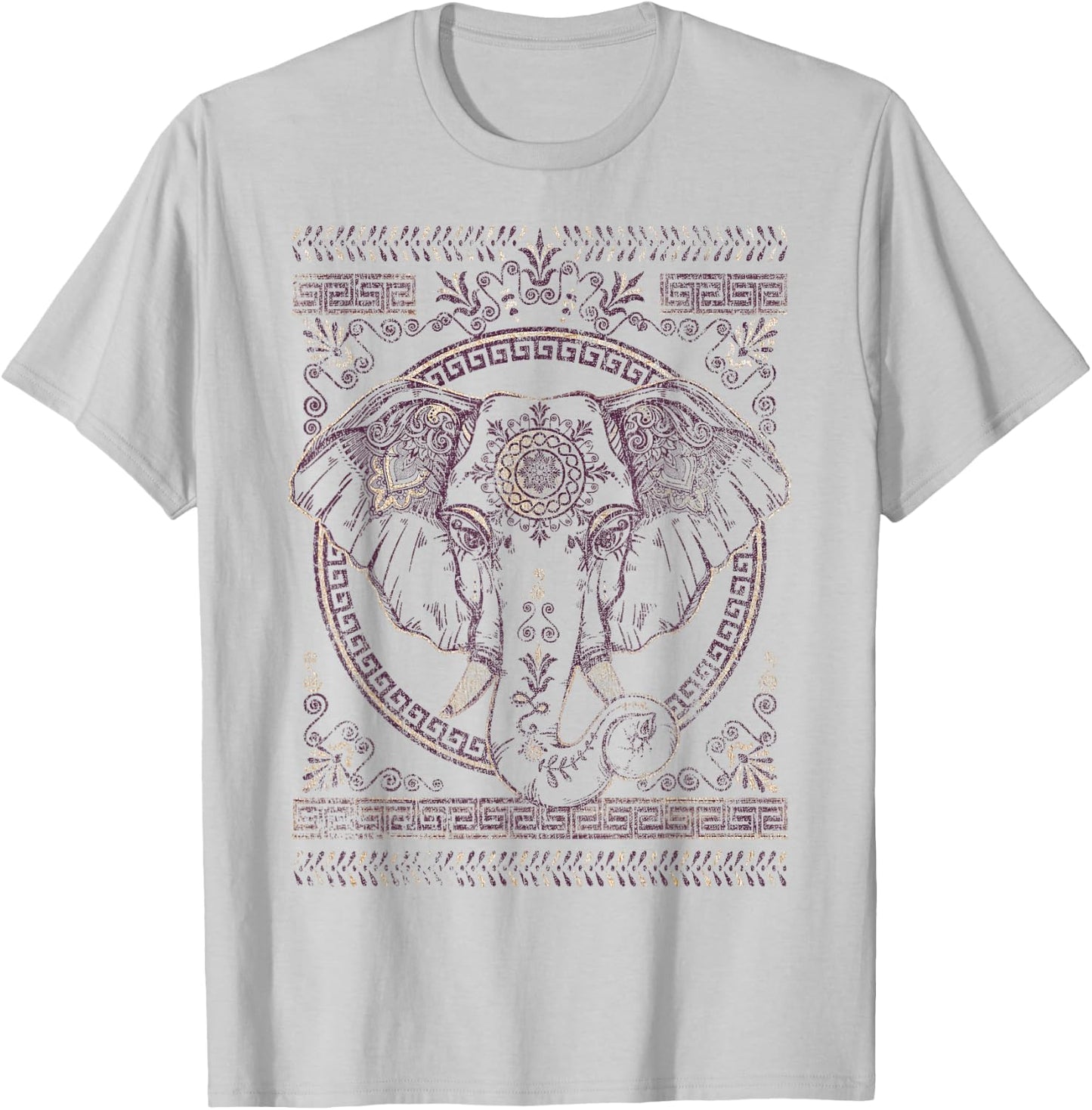 Purple And Gold Boho Elephant Graphic T-Shirt - T-Shirt | Ash