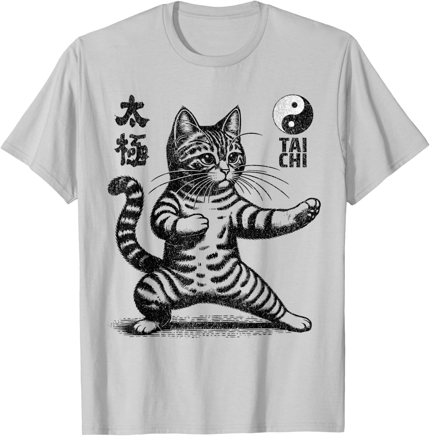 Funny Cat In Tai Chi Stance Martial Arts Yin Yang Balance , white, S T-Shirt - T-Shirt | Ash