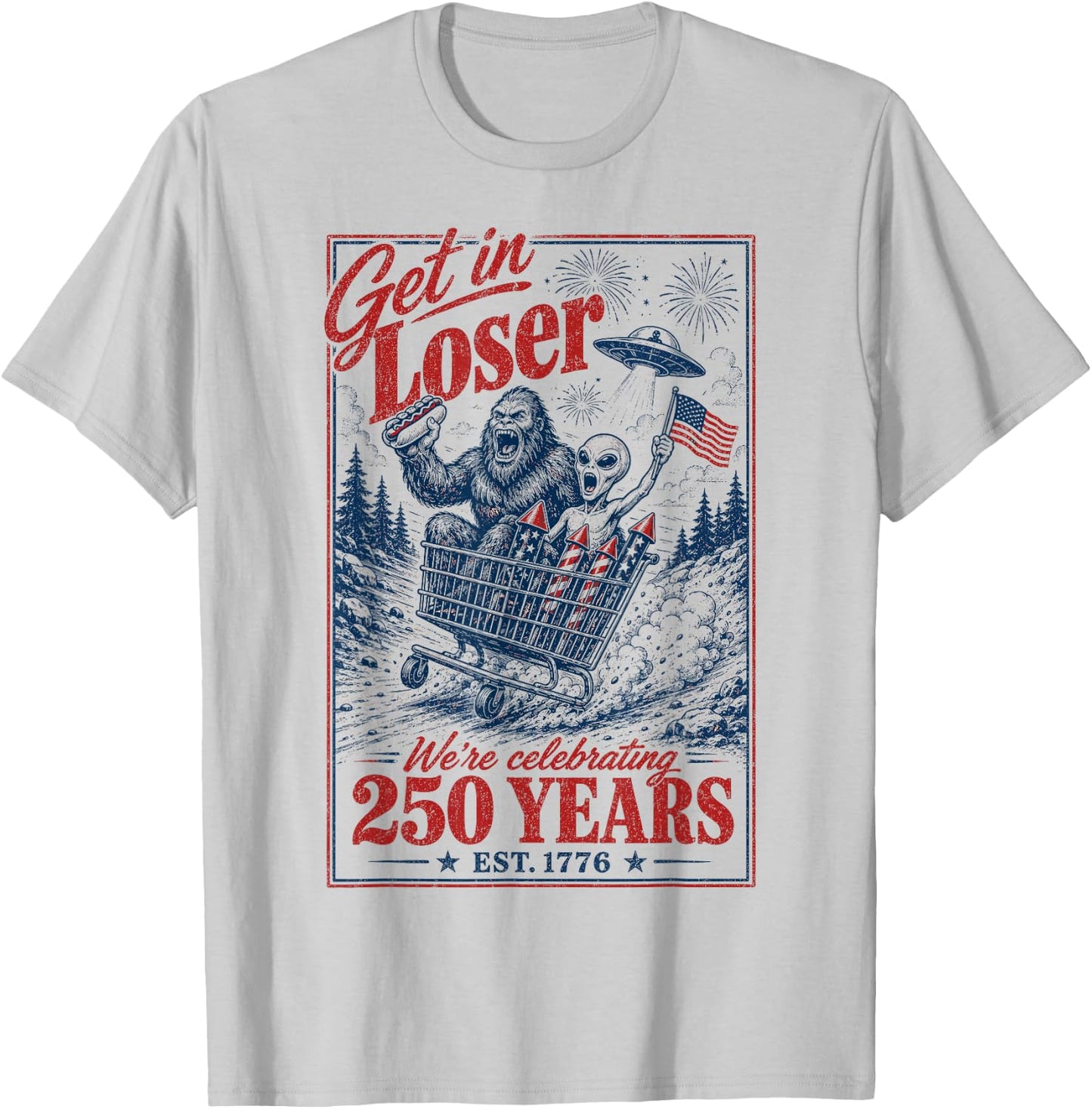 250 Years 250th Anniversary USA July 4th Bigfoot Alien T-Shirt - T-Shirt | Ash