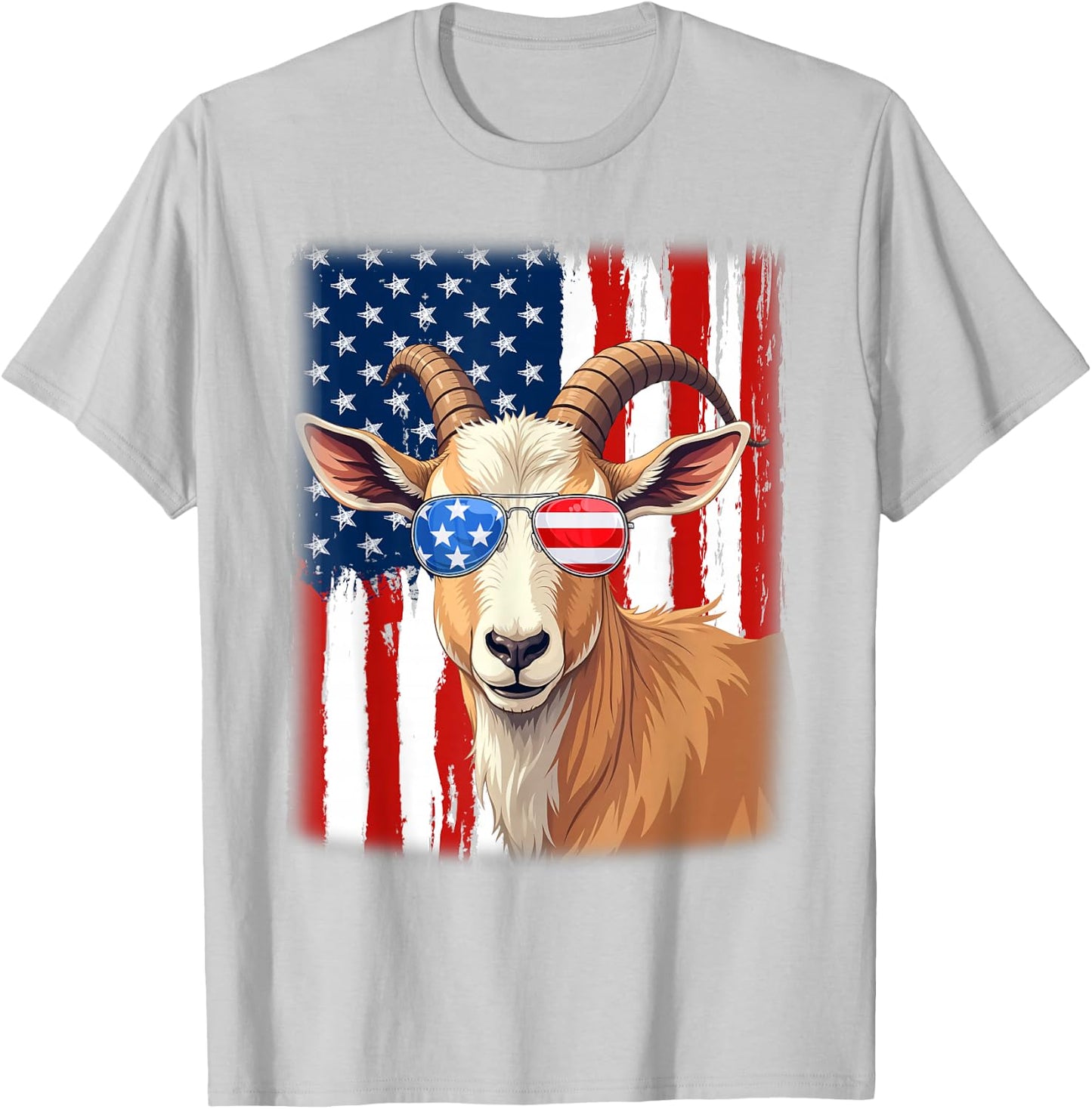Goat USA America Flag Patriotic Goat 4th of July T-Shirt - T-Shirt | Ash